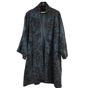 Bryn Walker Cardigan Kimono Lagenlook Blue Floral Bamboo Organic Cotton Size XL